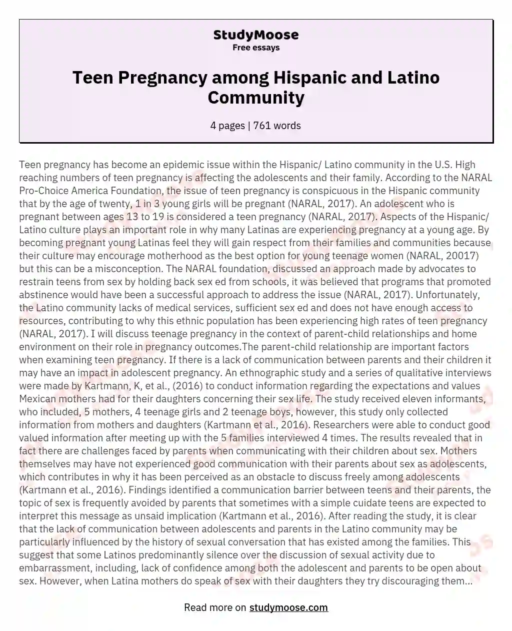 Teen Pregnancy among Hispanic and Latino Community essay