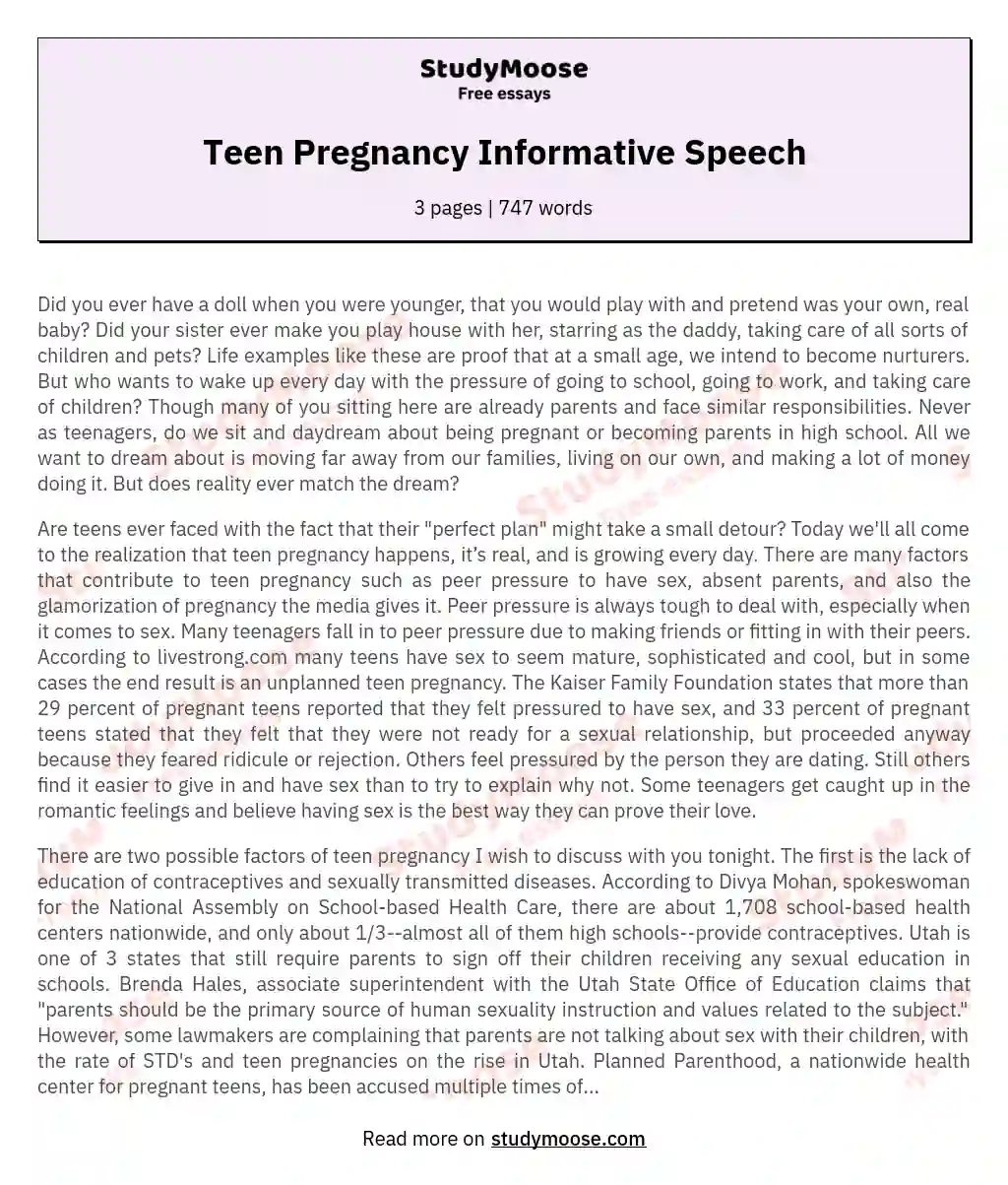 Teen Pregnancy Informative Speech essay