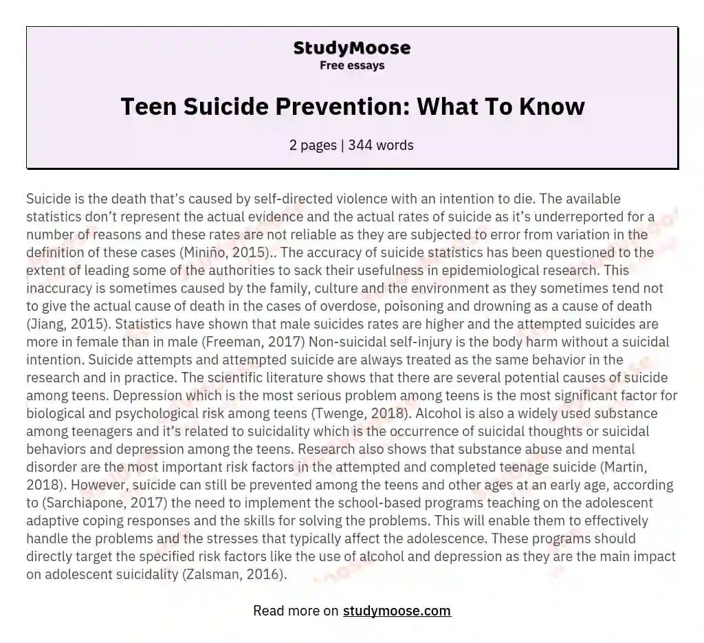 Teen Suicide Prevention: What To Know
