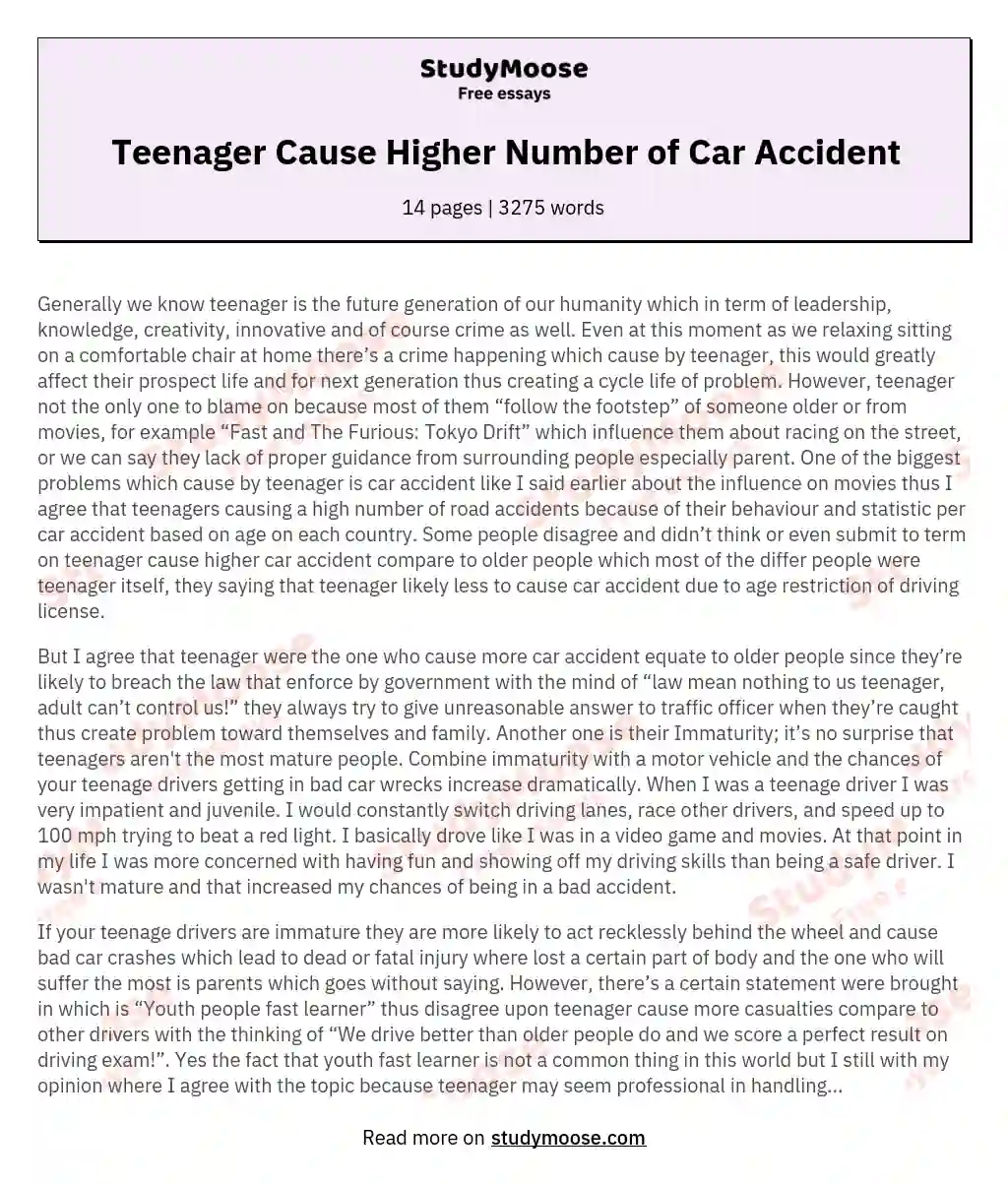 Teenager Cause Higher Number of Car Accident