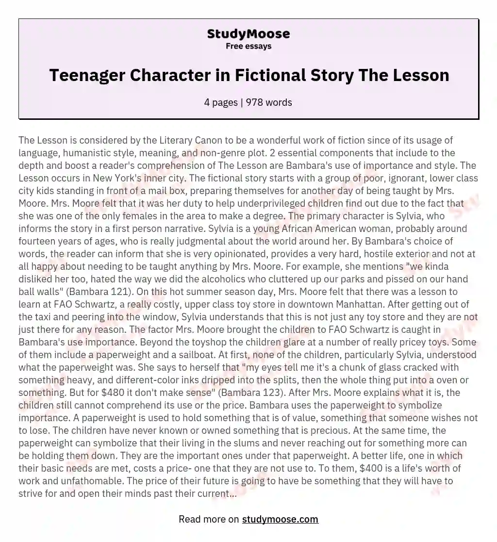 Teenager Character in Fictional Story The Lesson