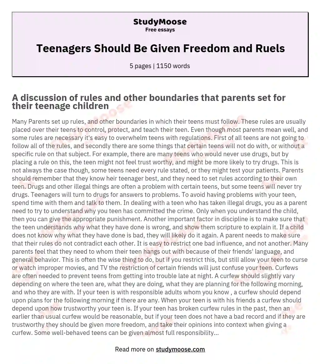 Teenagers Should Be Given Freedom and Ruels