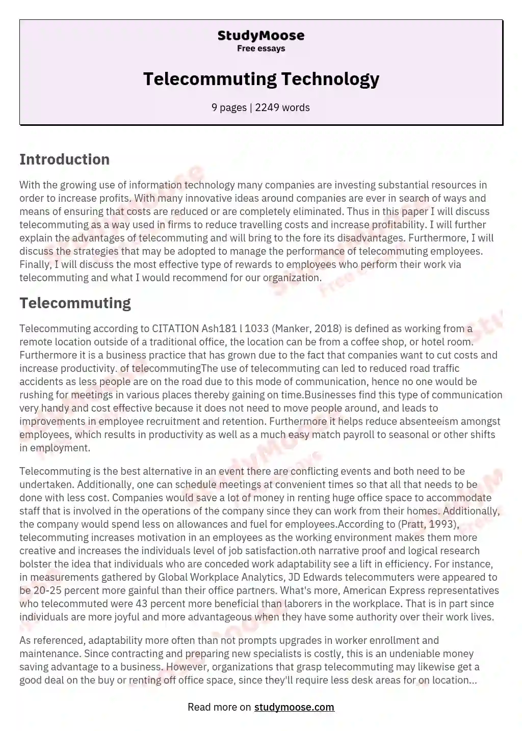 Telecommuting Technology essay