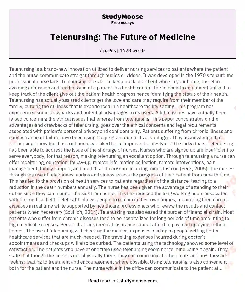 Telenursing: The Future of Medicine essay