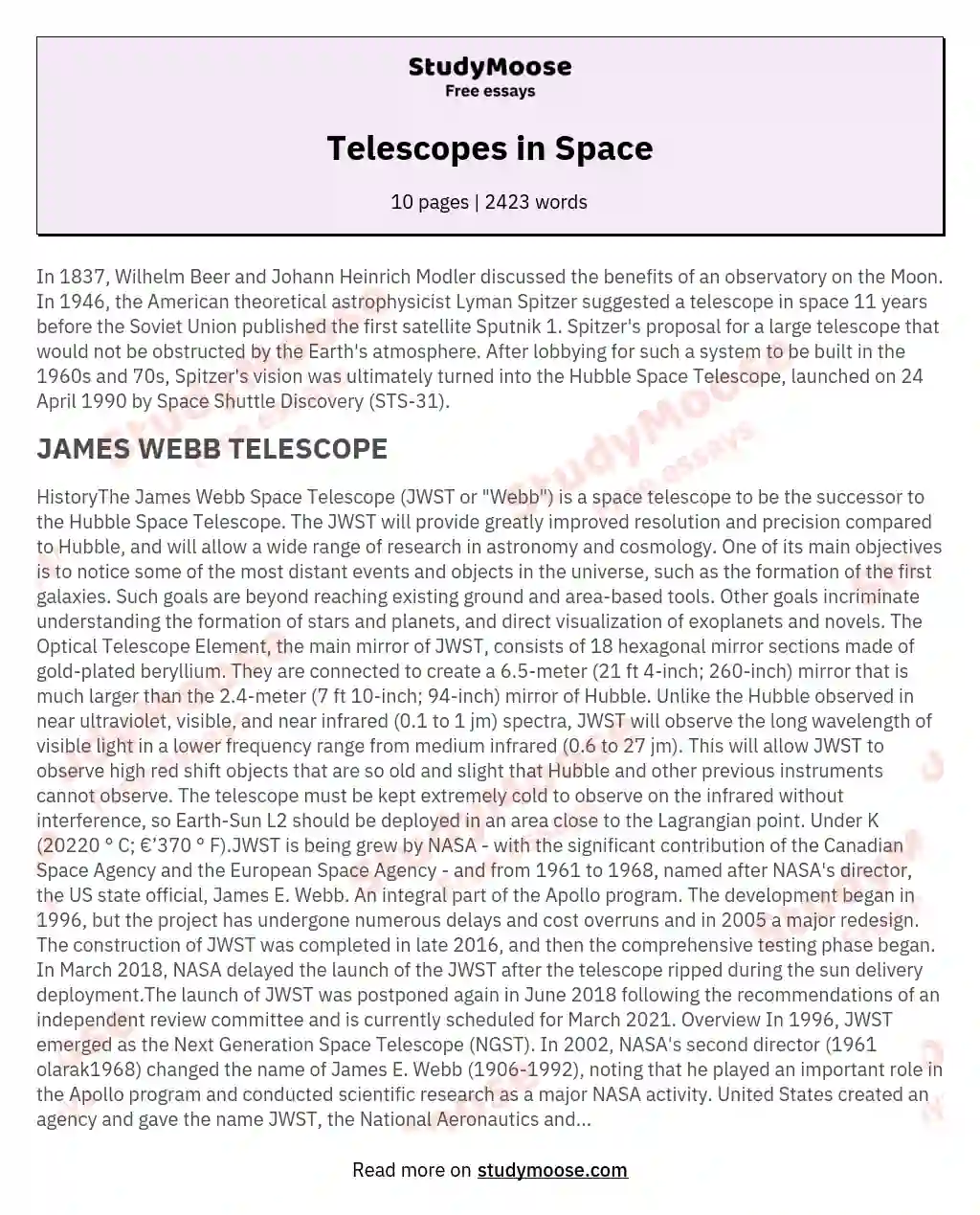 Telescopes in Space essay