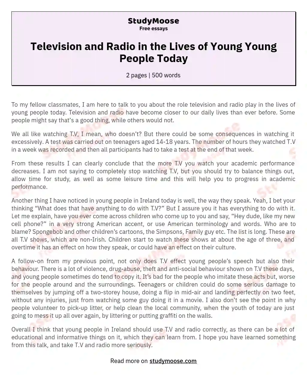 Television and Radio in the Lives of Young Young People Today