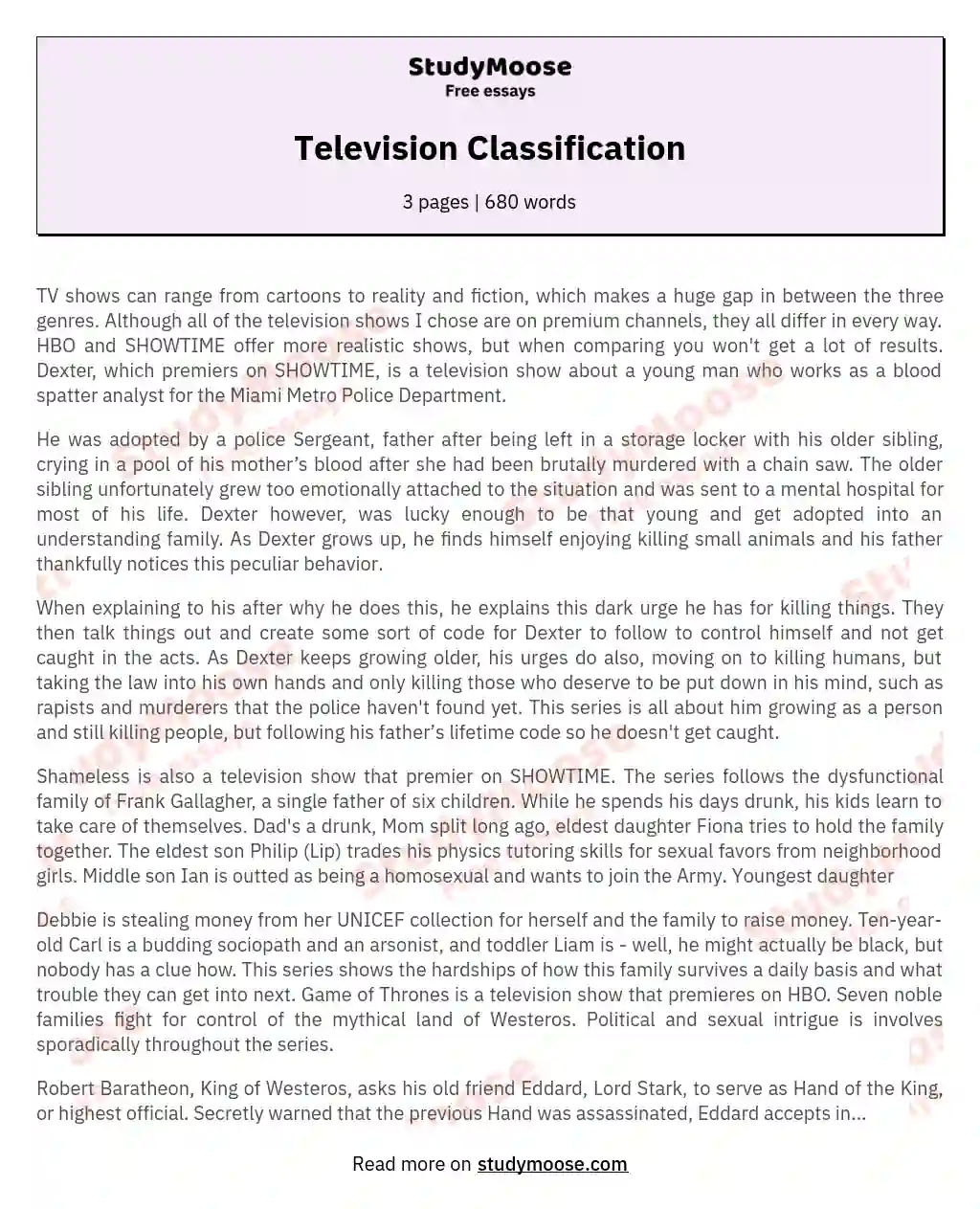 classification essay types of tv shows