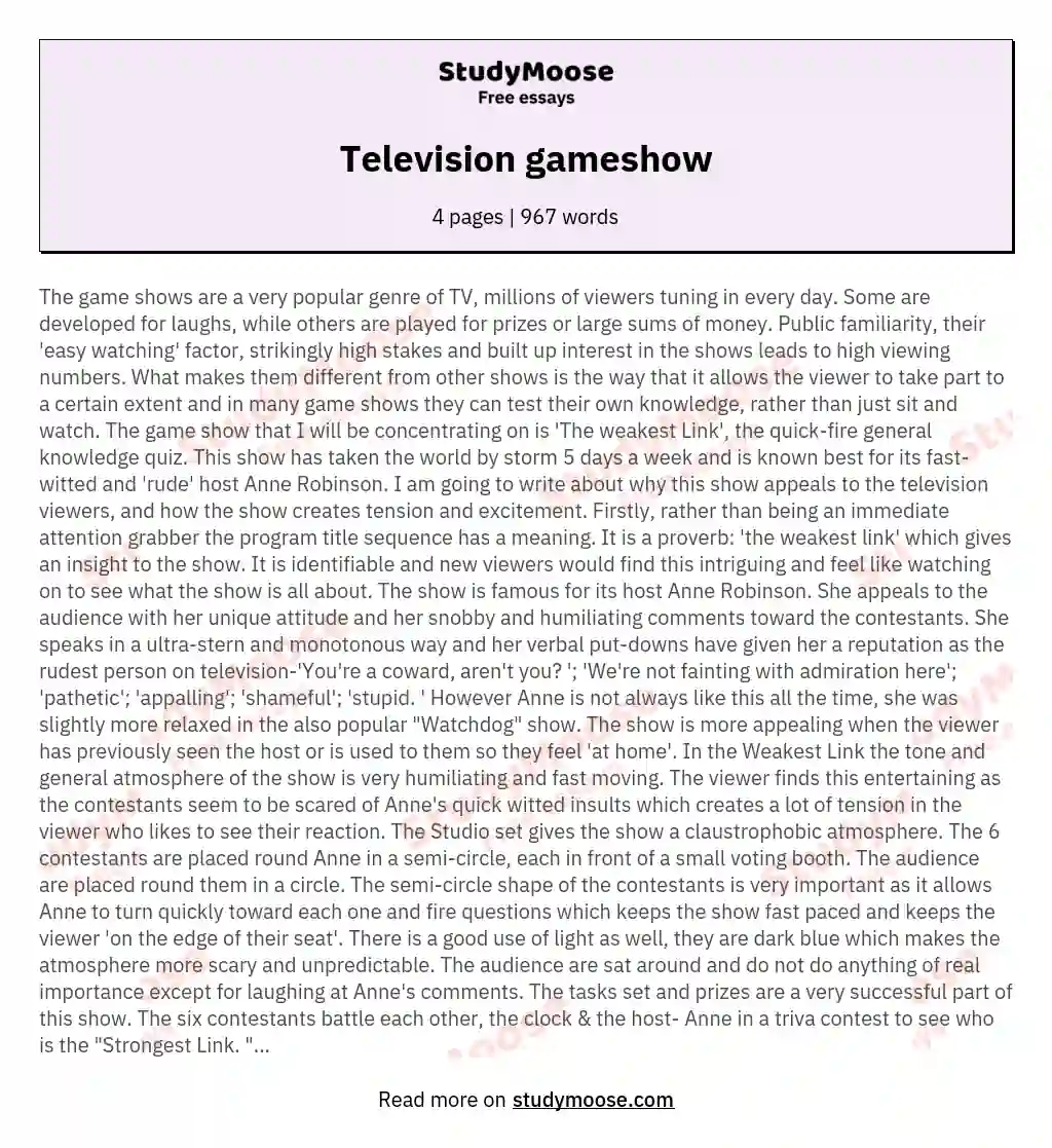 Television gameshow essay