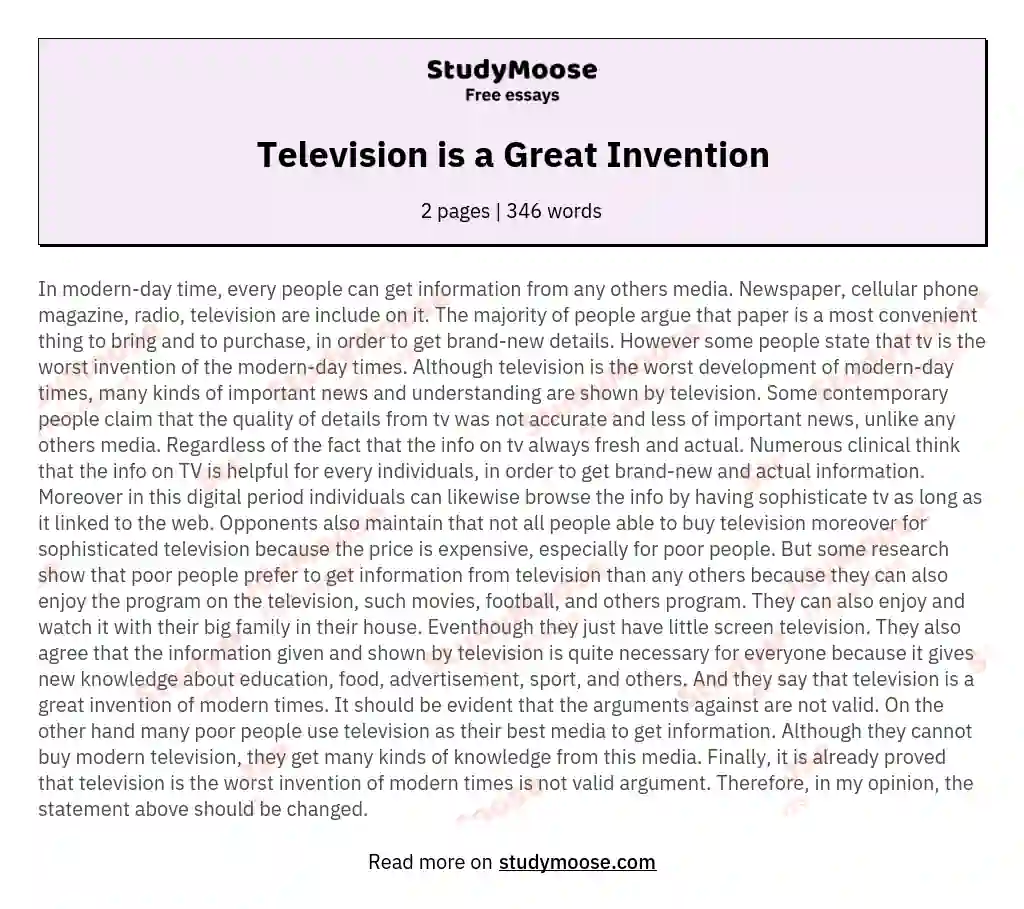 Television is a Great Invention essay
