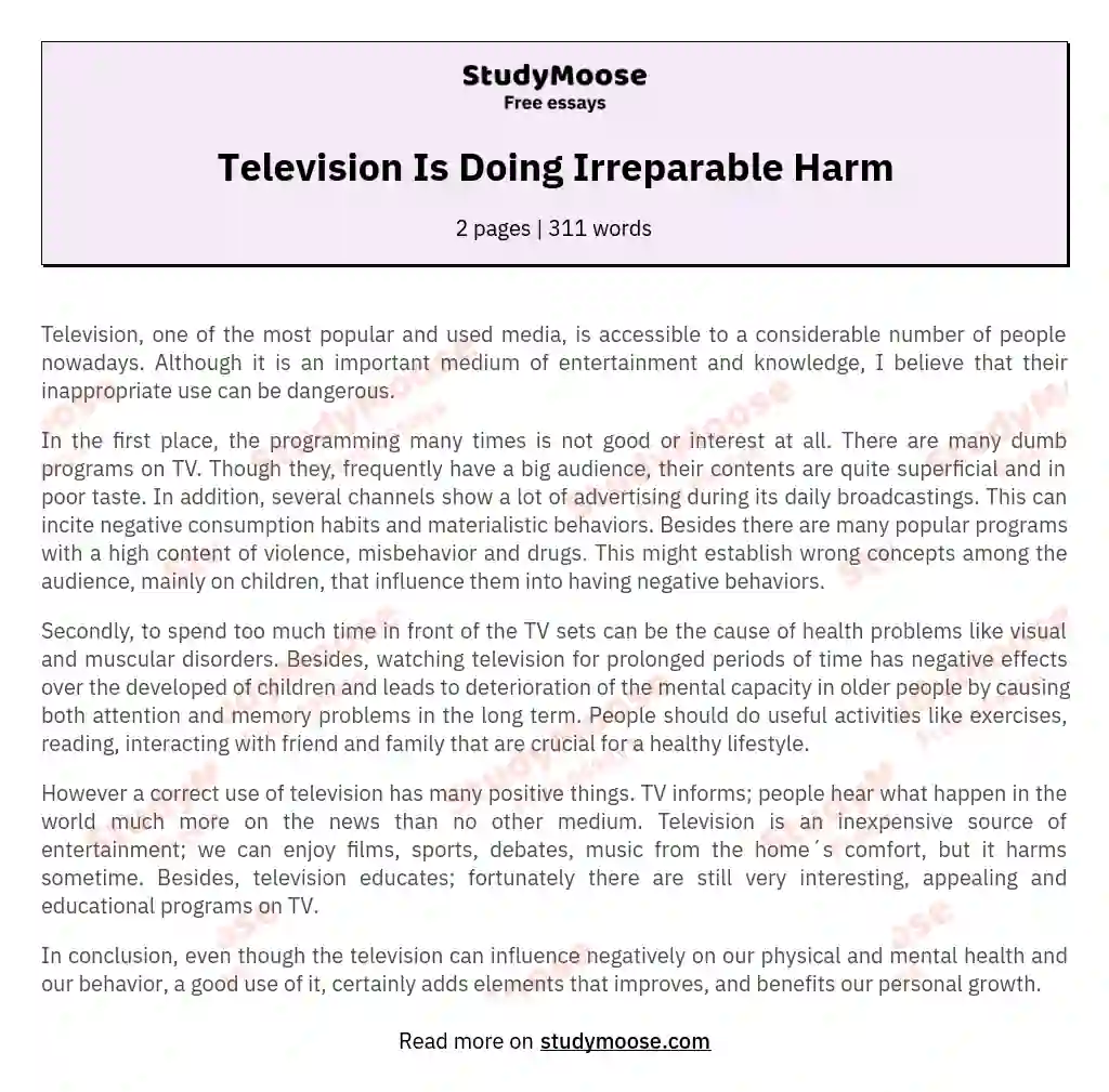 Television Is Doing Irreparable Harm essay