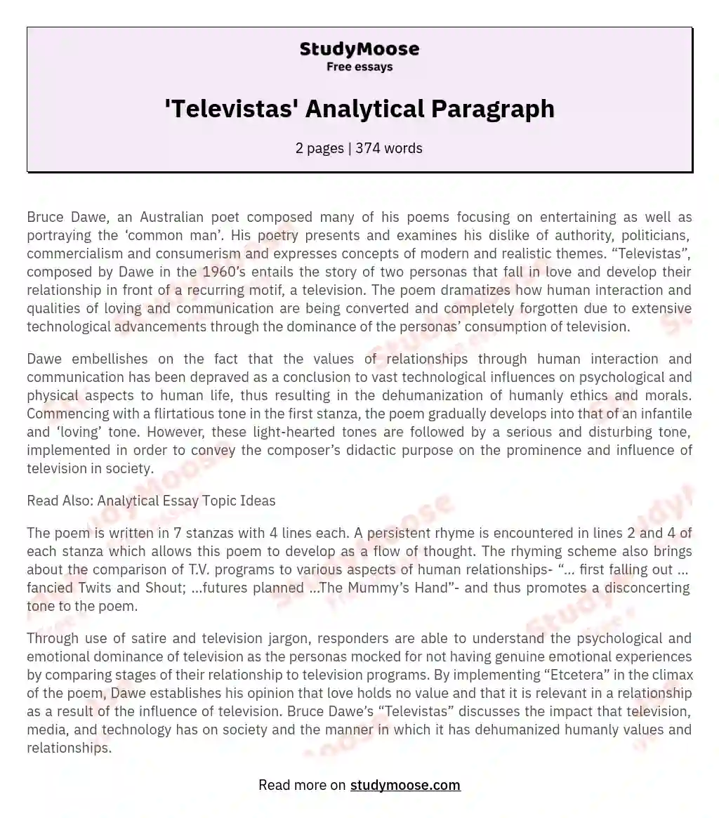 'Televistas' Analytical Paragraph