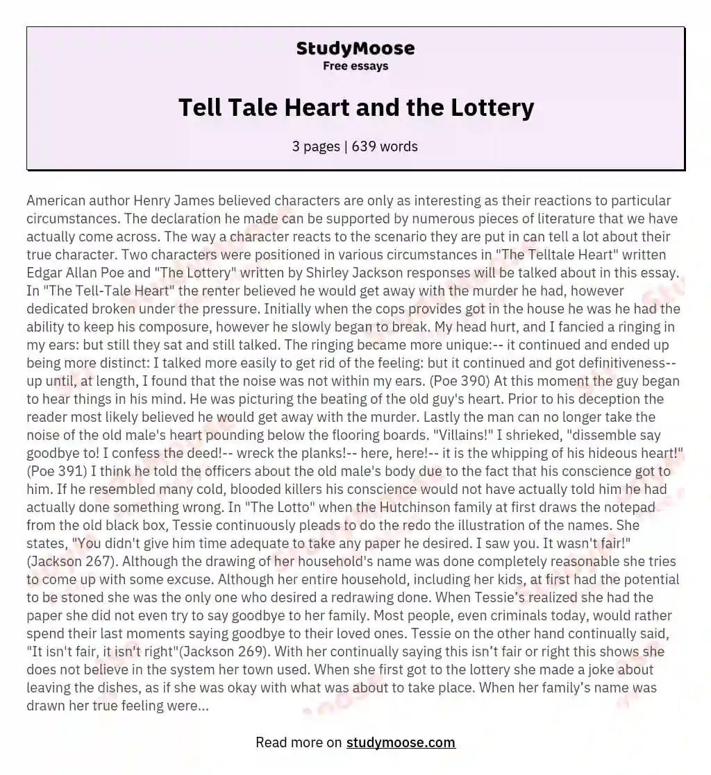 Tell Tale Heart and the Lottery essay