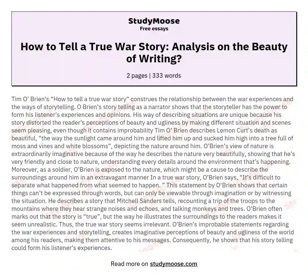 How to Tell a True War Story: Analysis on the Beauty of Writing? essay
