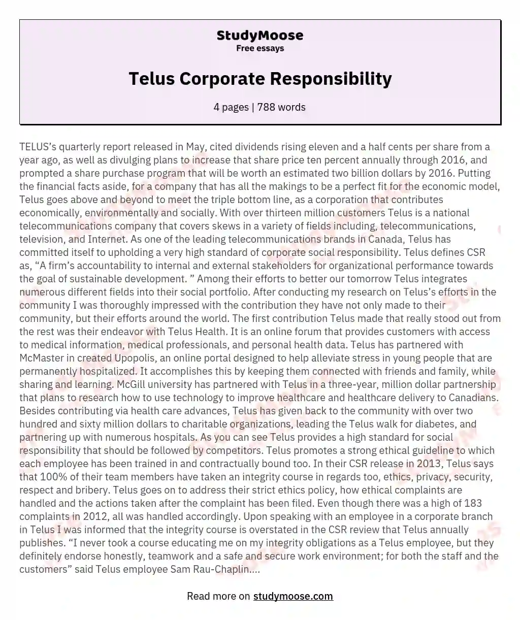 Telus Corporate Responsibility essay
