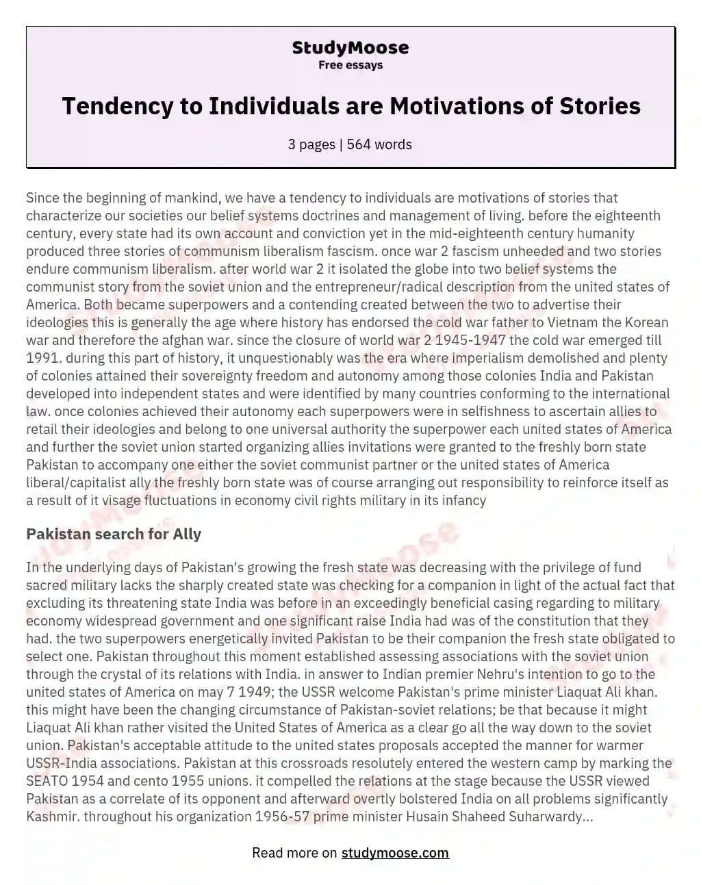 Tendency to Individuals are Motivations of Stories essay