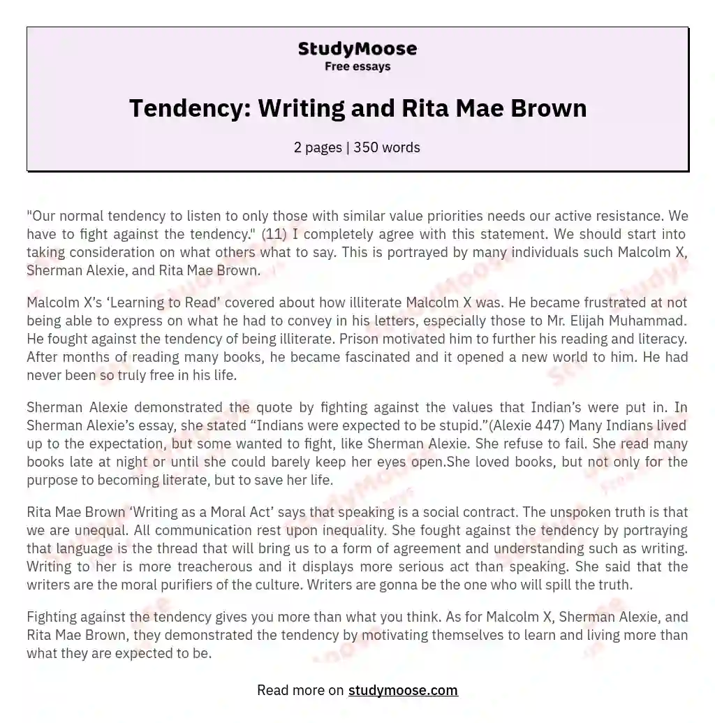 Tendency: Writing and Rita Mae Brown essay