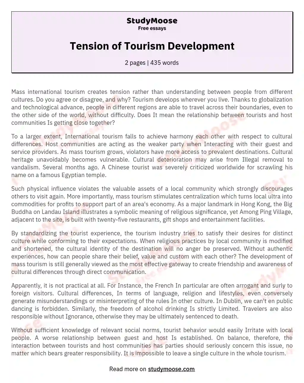 Tension of Tourism Development essay