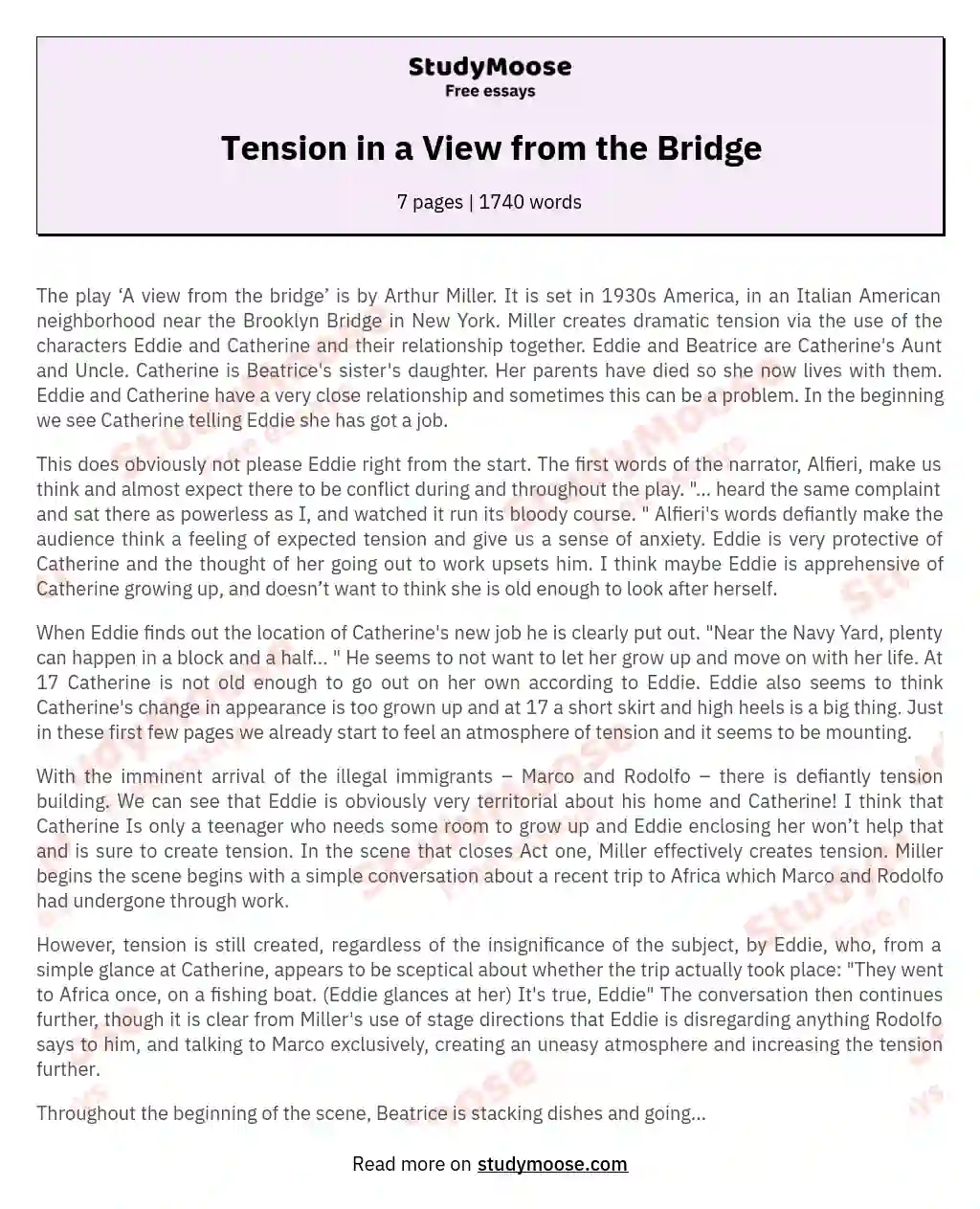 Tension in a View from the Bridge essay