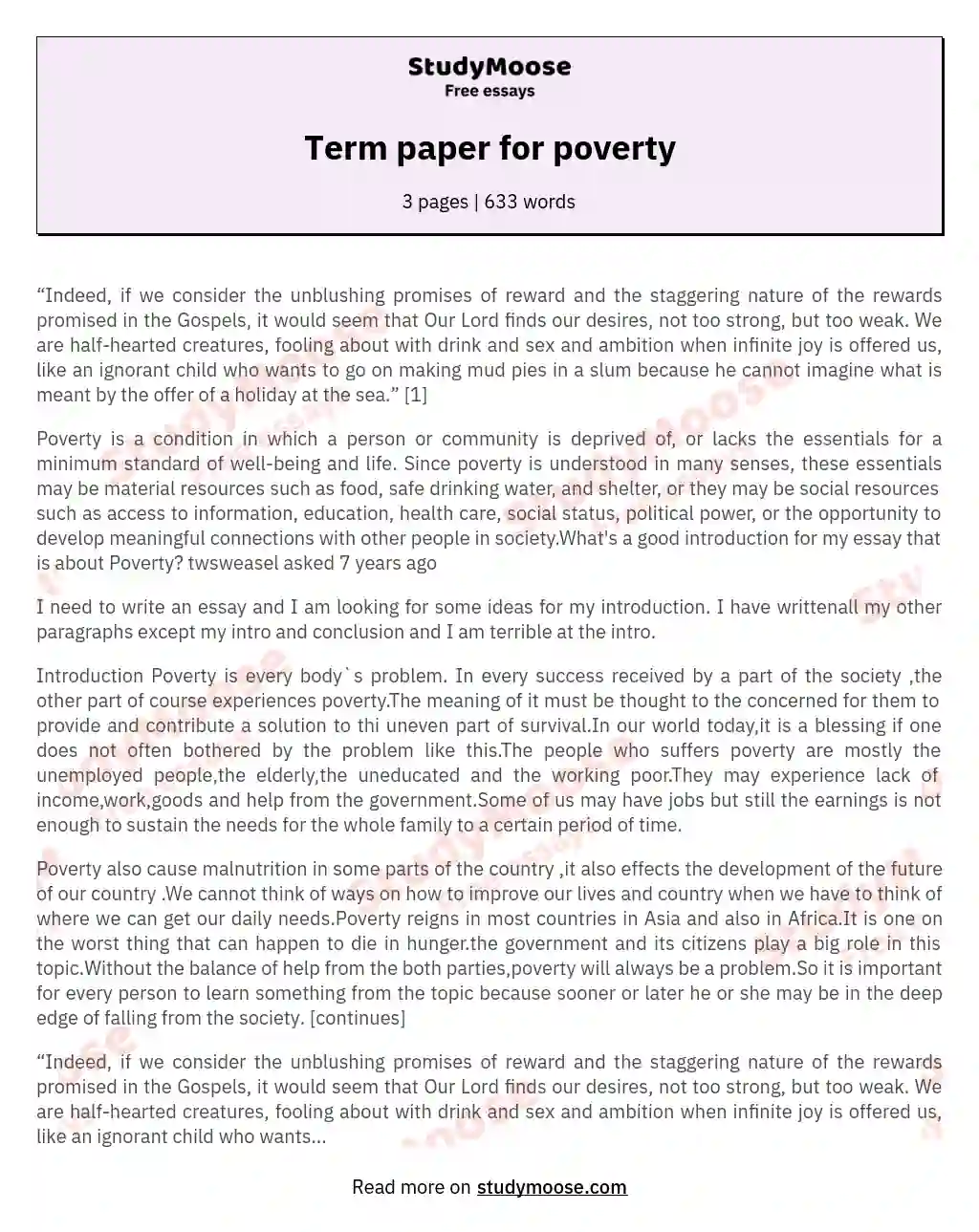 Term paper for poverty essay