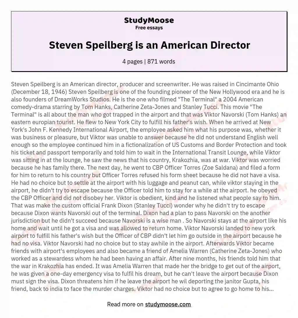 Steven Speilberg is an American Director essay