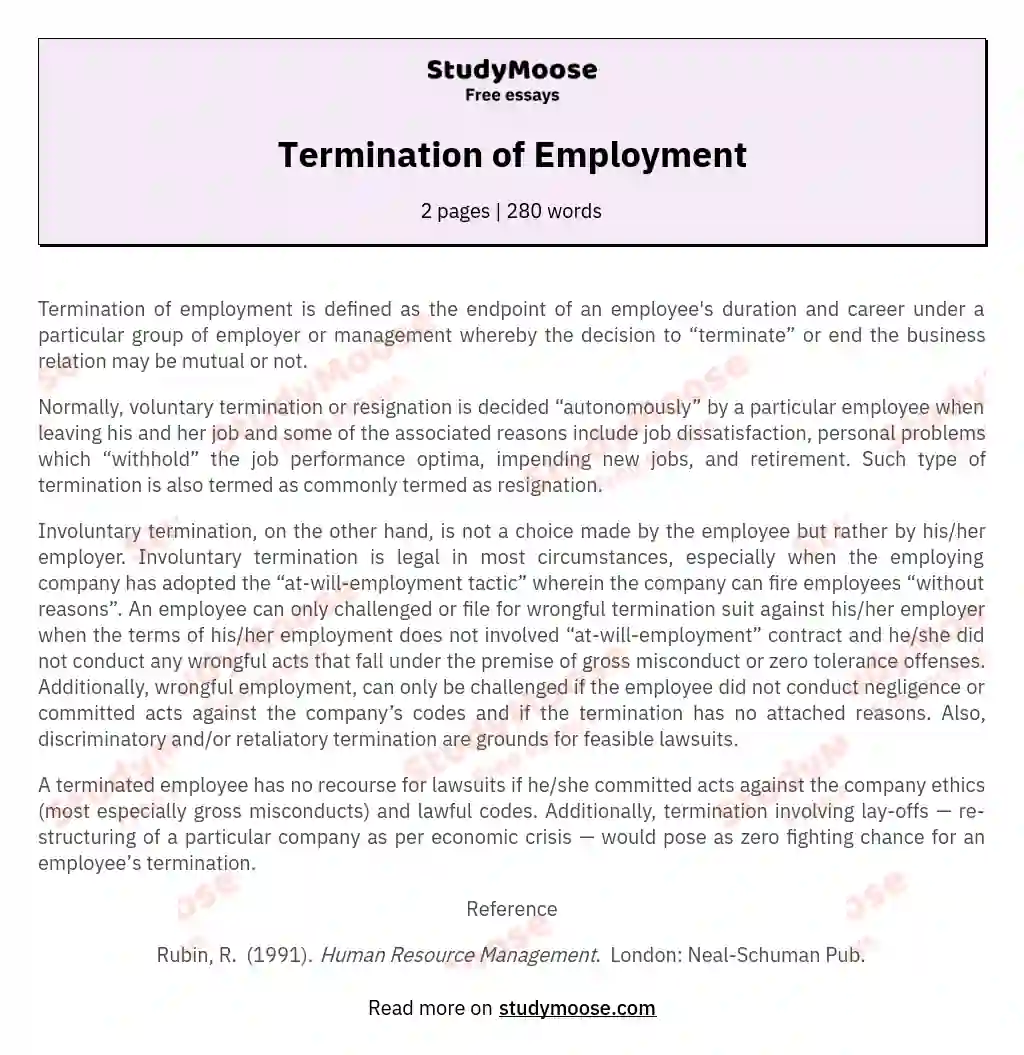 Termination of Employment essay