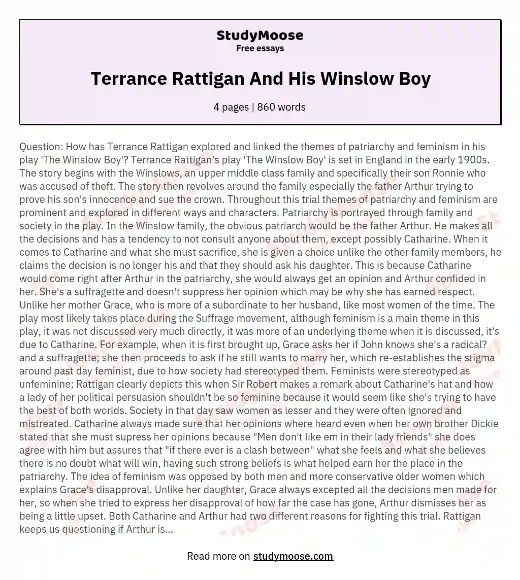 Terrance Rattigan And His Winslow Boy essay