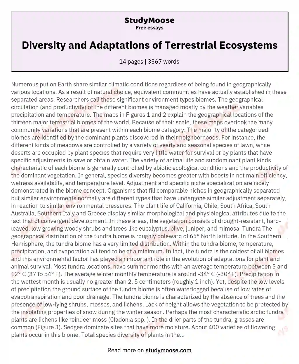 Diversity and Adaptations of Terrestrial Ecosystems essay