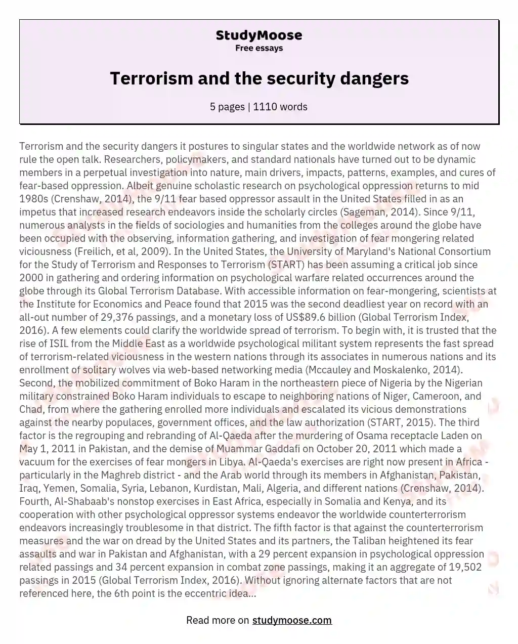 Terrorism and the security dangers essay