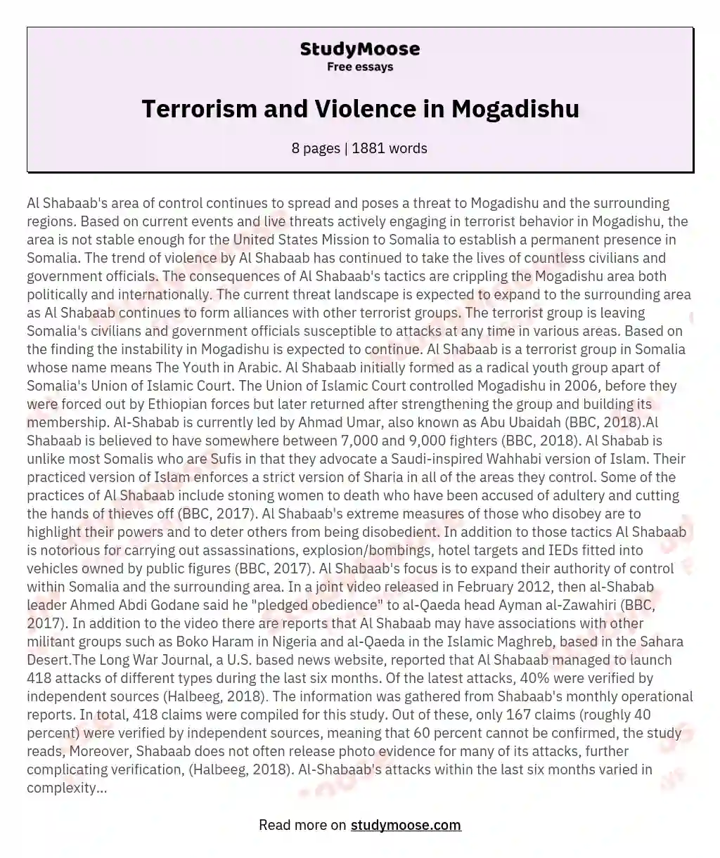 Terrorism and Violence in Mogadishu essay