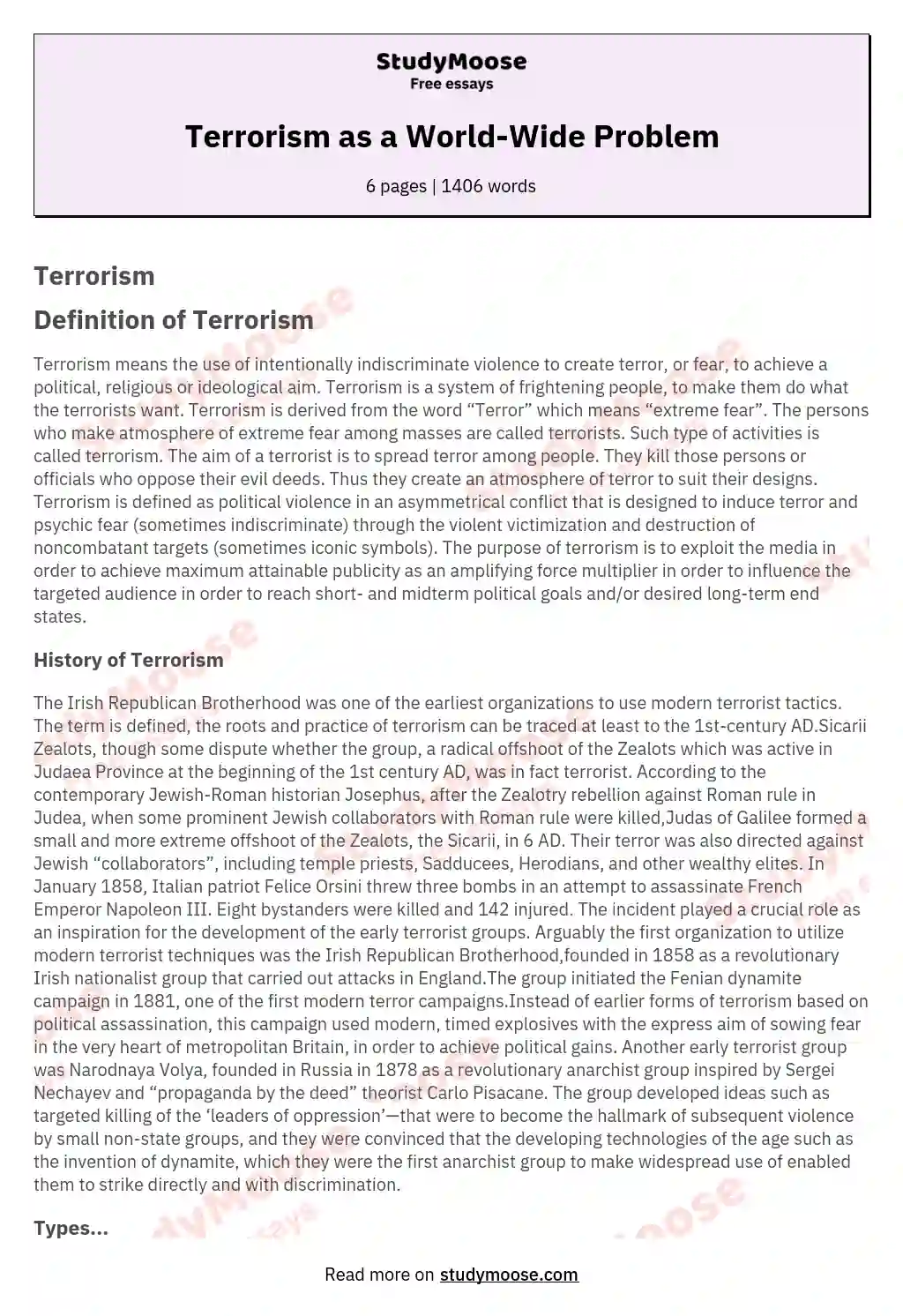 essay on the problem of terrorism