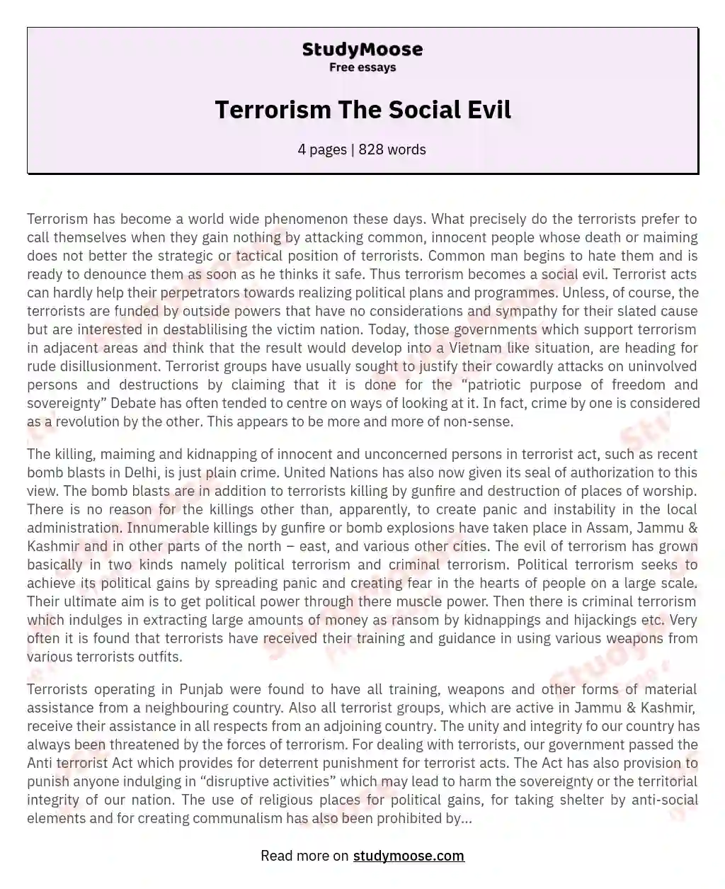 Terrorism The Social Evil