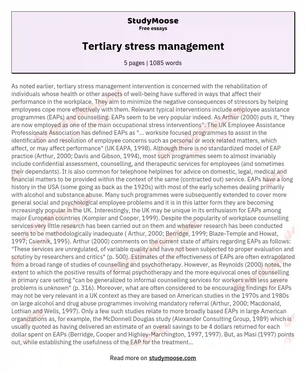Tertiary stress management