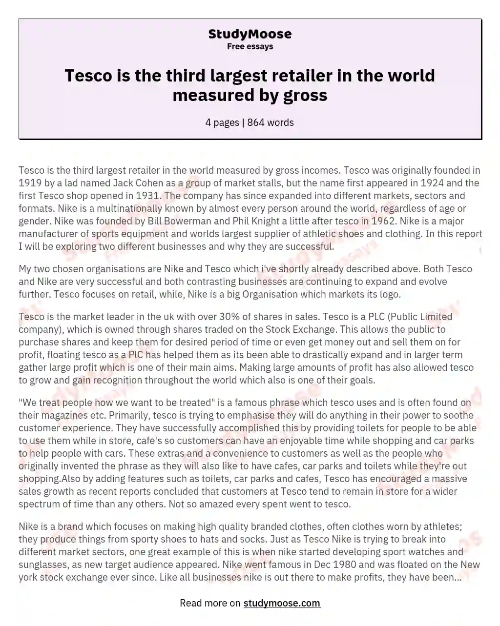 Tesco is the third largest retailer in the world measured by gross essay