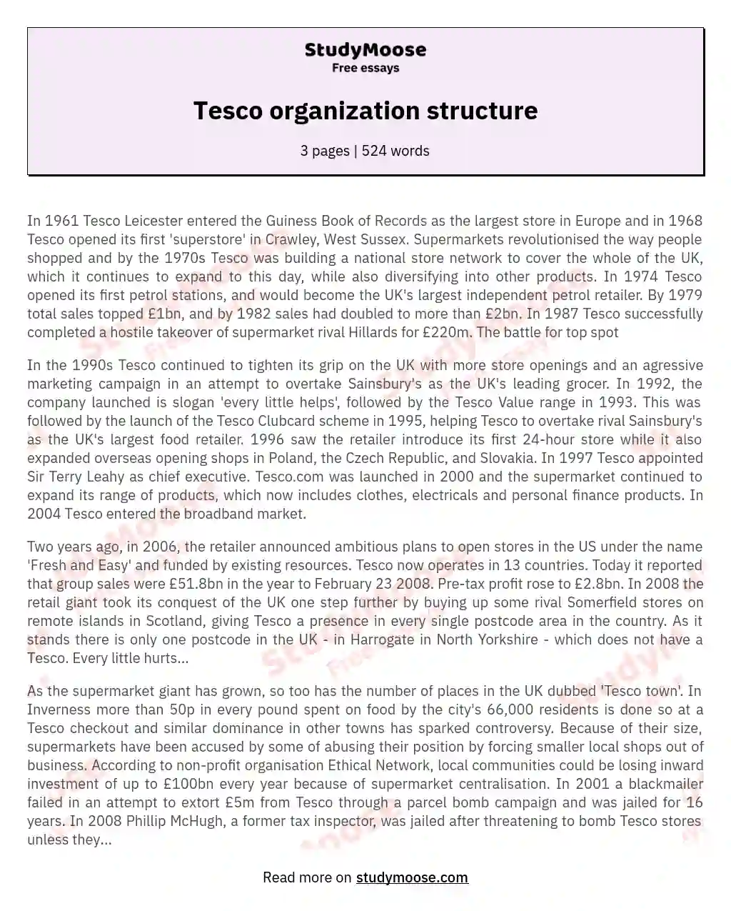 Tesco organization structure essay