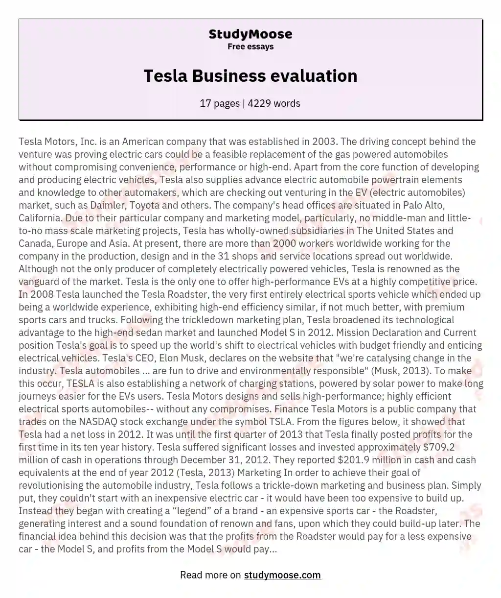 Tesla Business evaluation