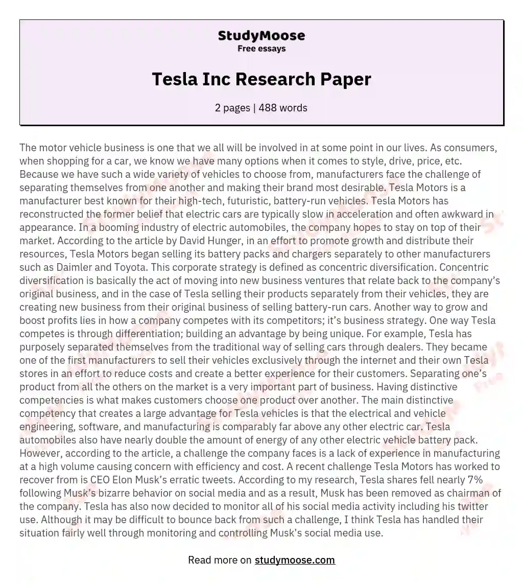 Tesla Inc Research Paper essay