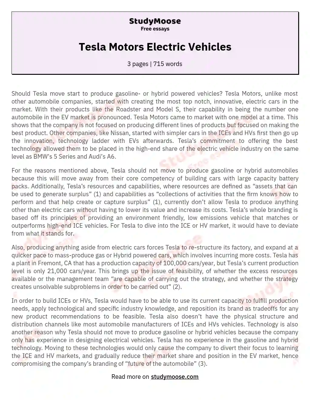 Tesla Motors Electric Vehicles