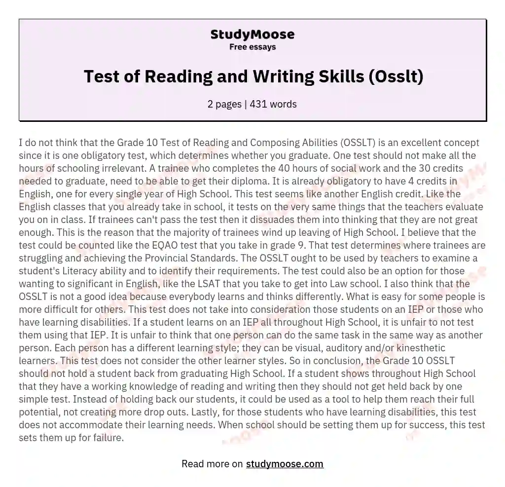 Test of Reading and Writing Skills (Osslt)