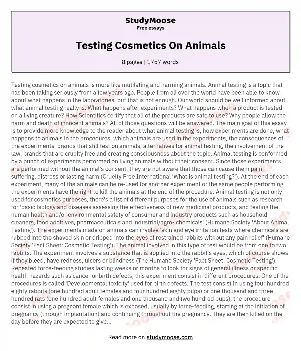 Testing Cosmetics On Animals essay