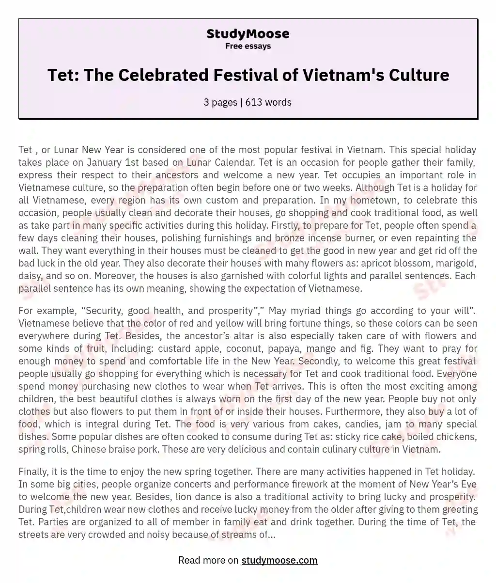 Tet: The Celebrated Festival of Vietnam's Culture essay