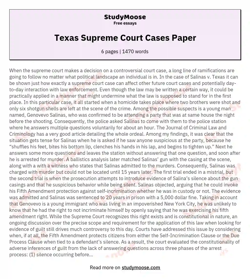 Texas Supreme Court Cases Paper essay