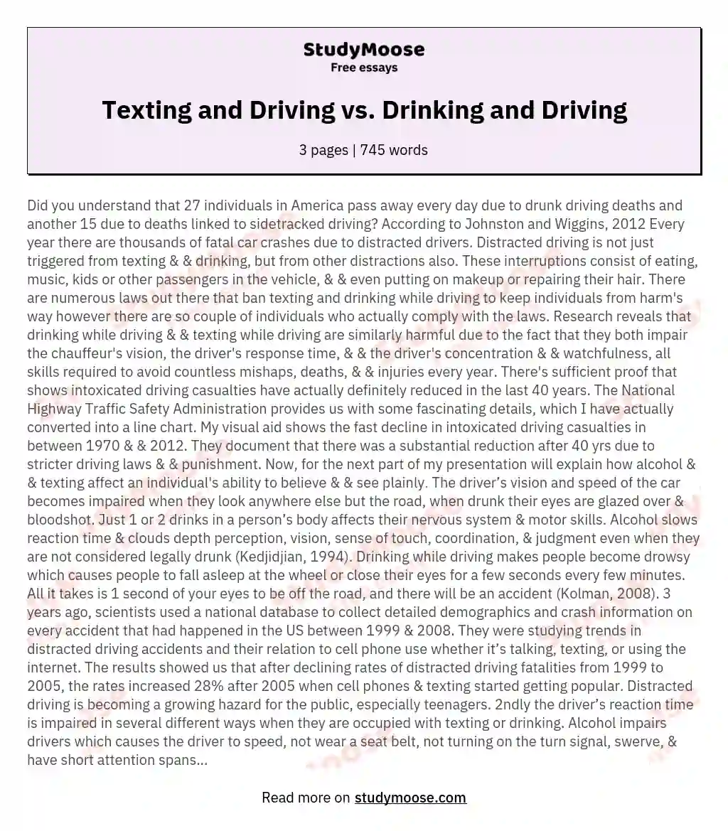 Texting and Driving vs. Drinking and Driving