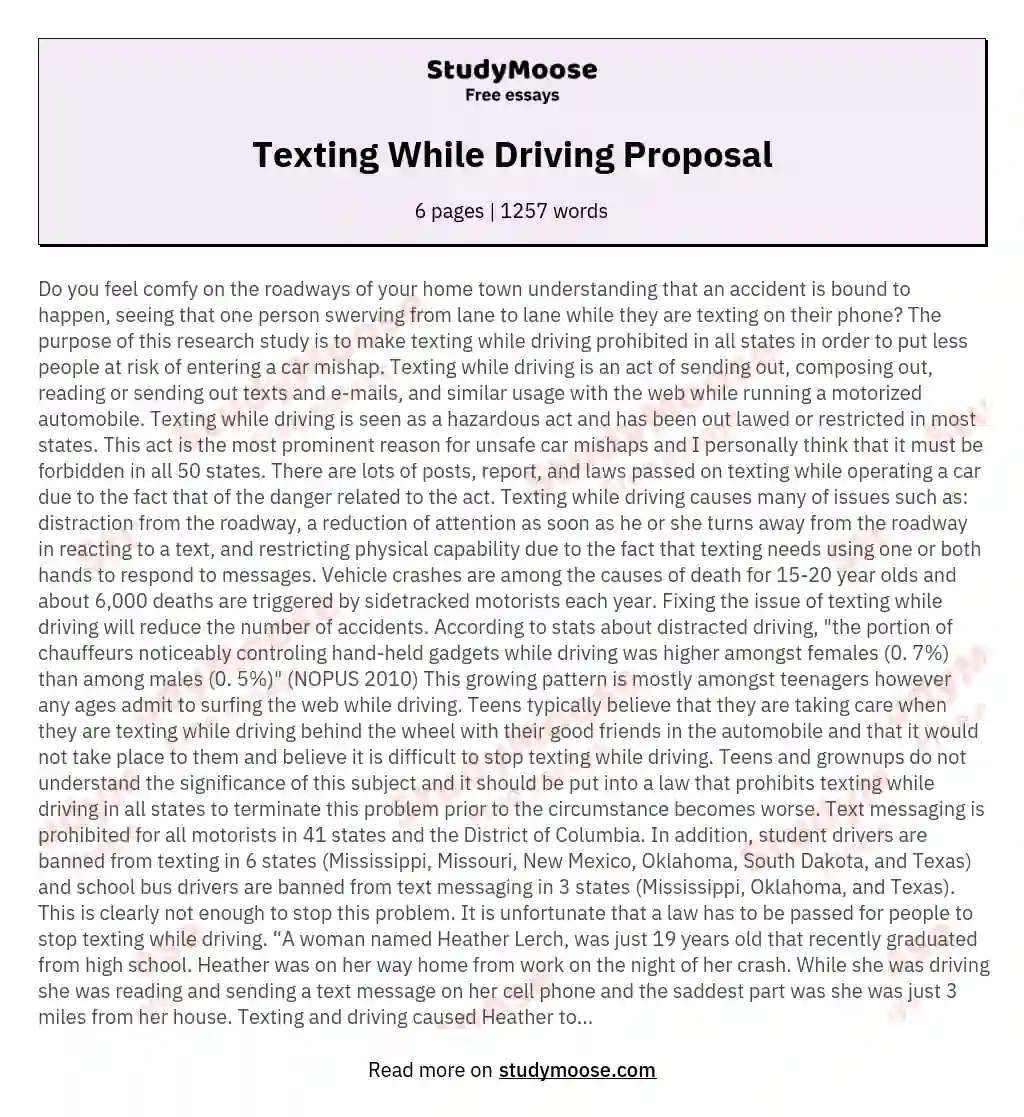 Texting While Driving Proposal essay