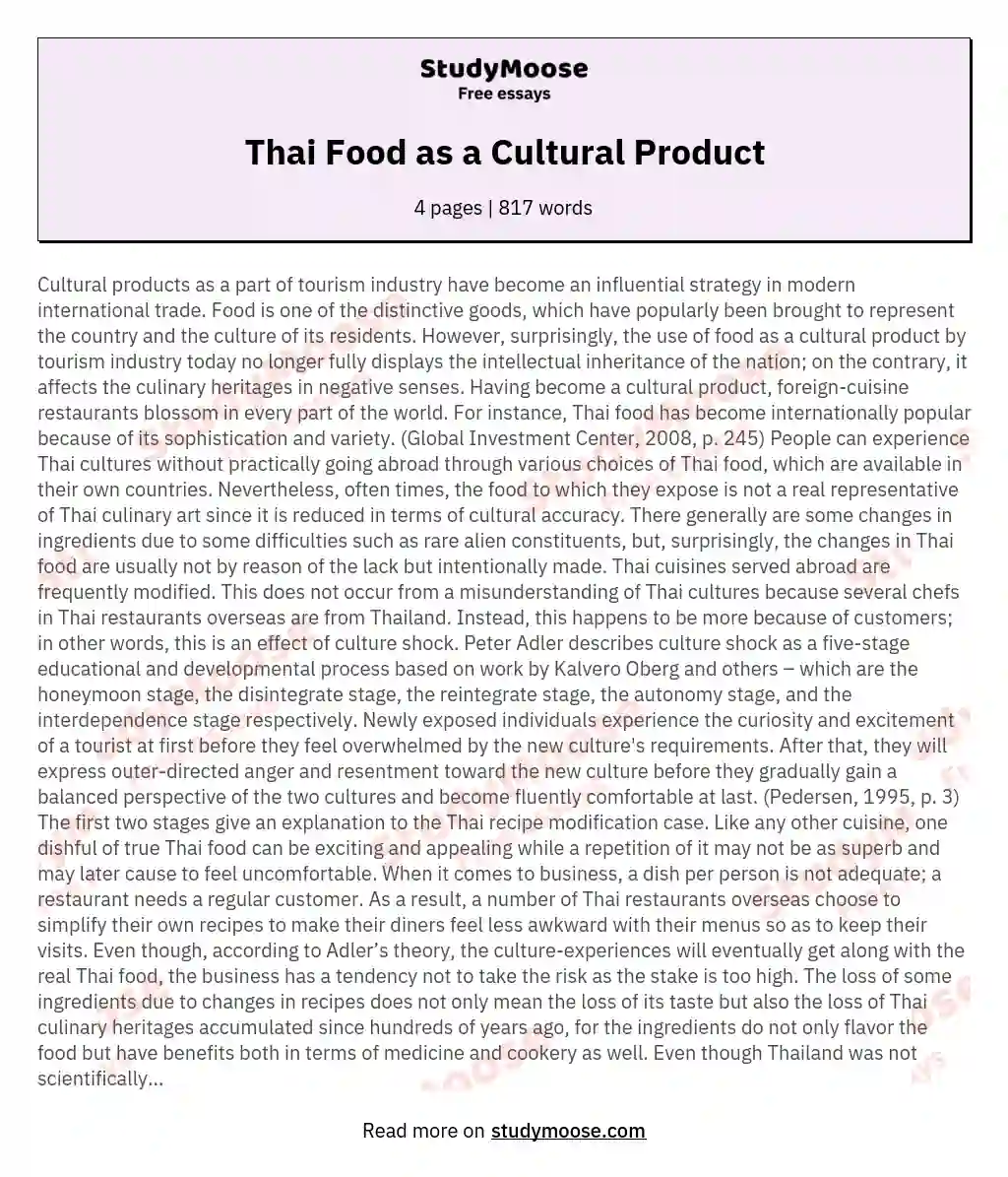 Thai Food as a Cultural Product essay