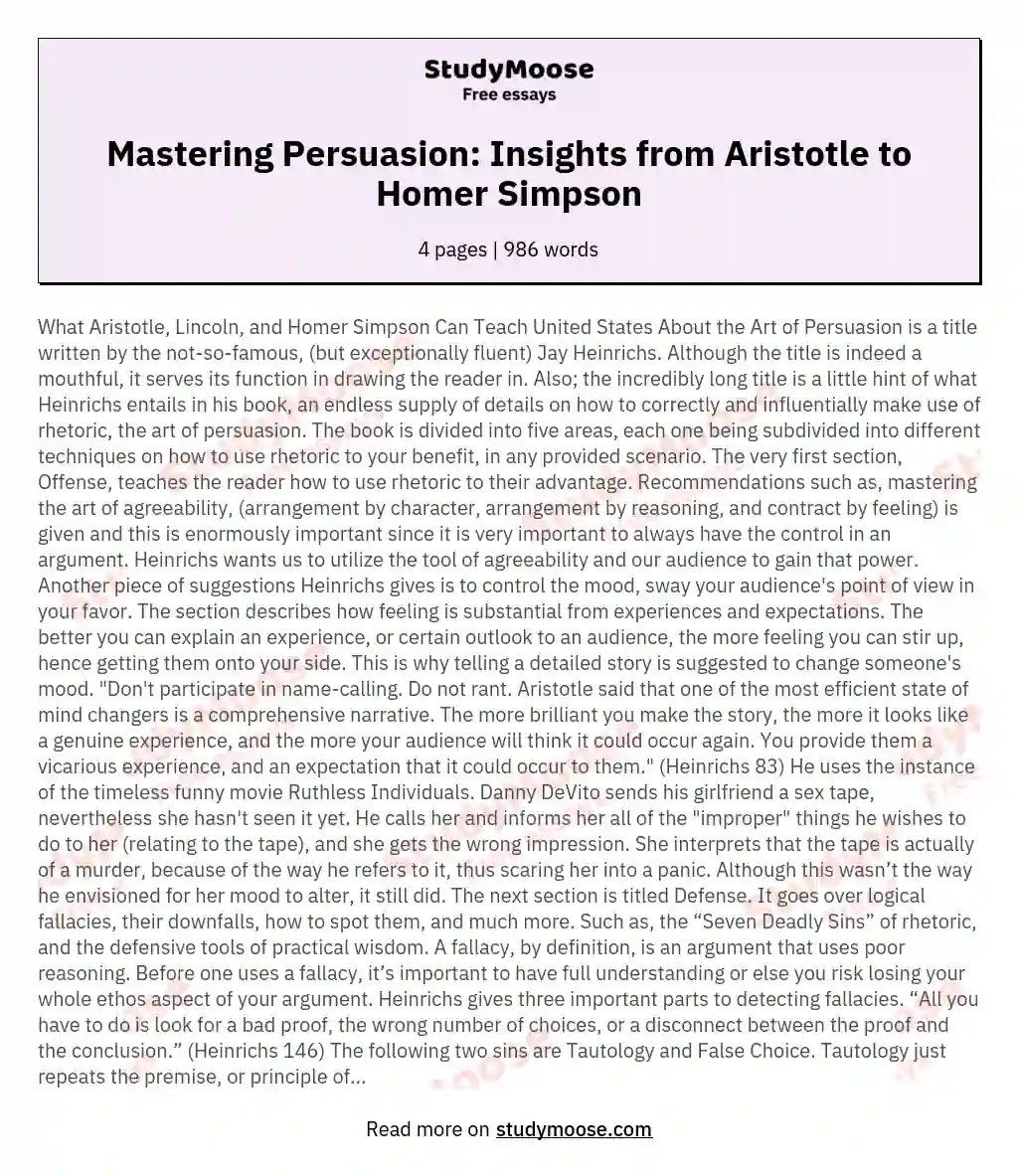 Mastering Persuasion: Insights from Aristotle to Homer Simpson essay