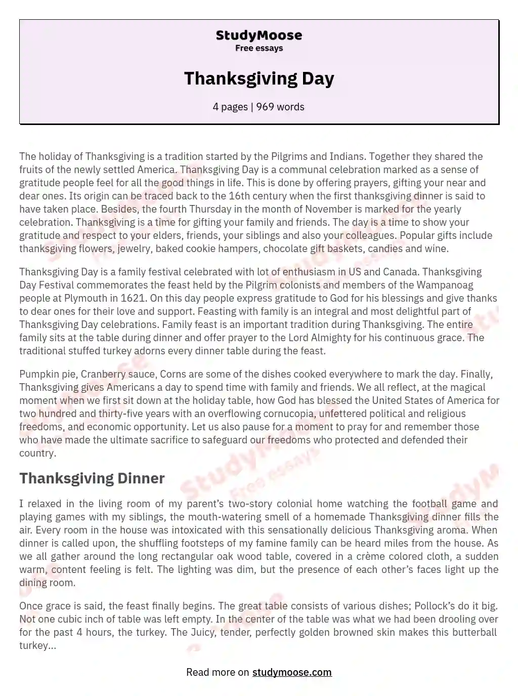 Thanksgiving Day essay