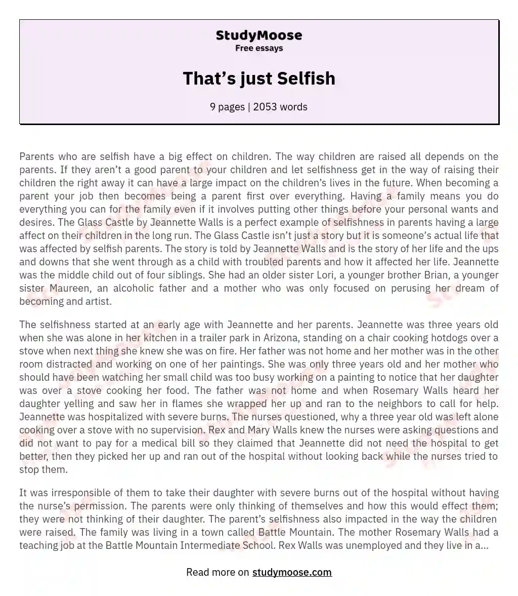 That’s just Selfish essay