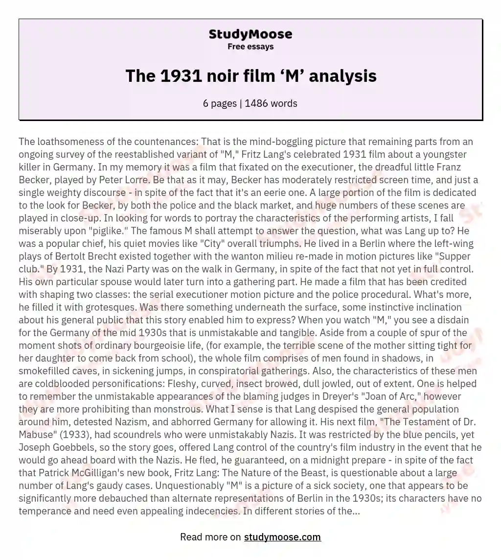 m 1931 film analysis