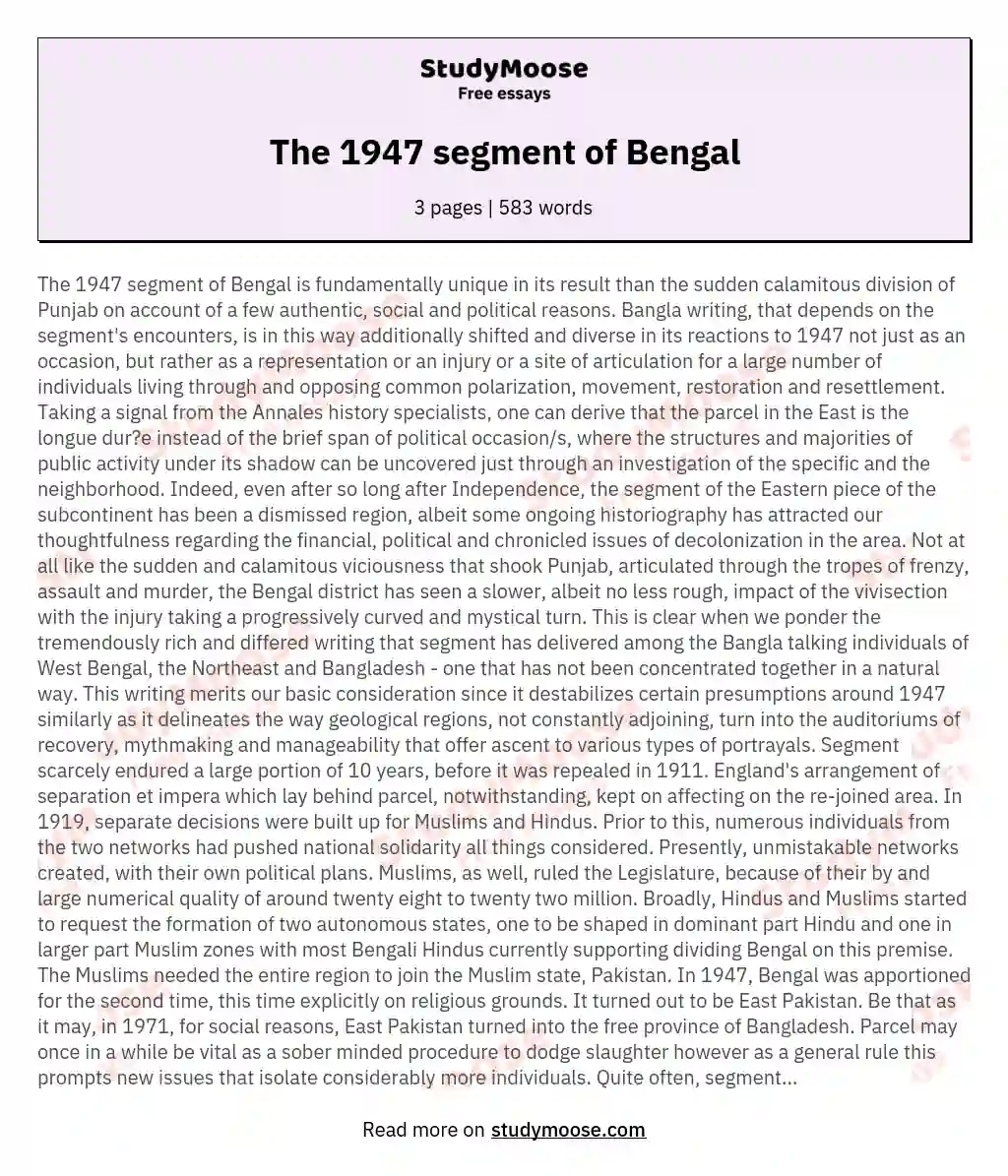The 1947 segment of Bengal