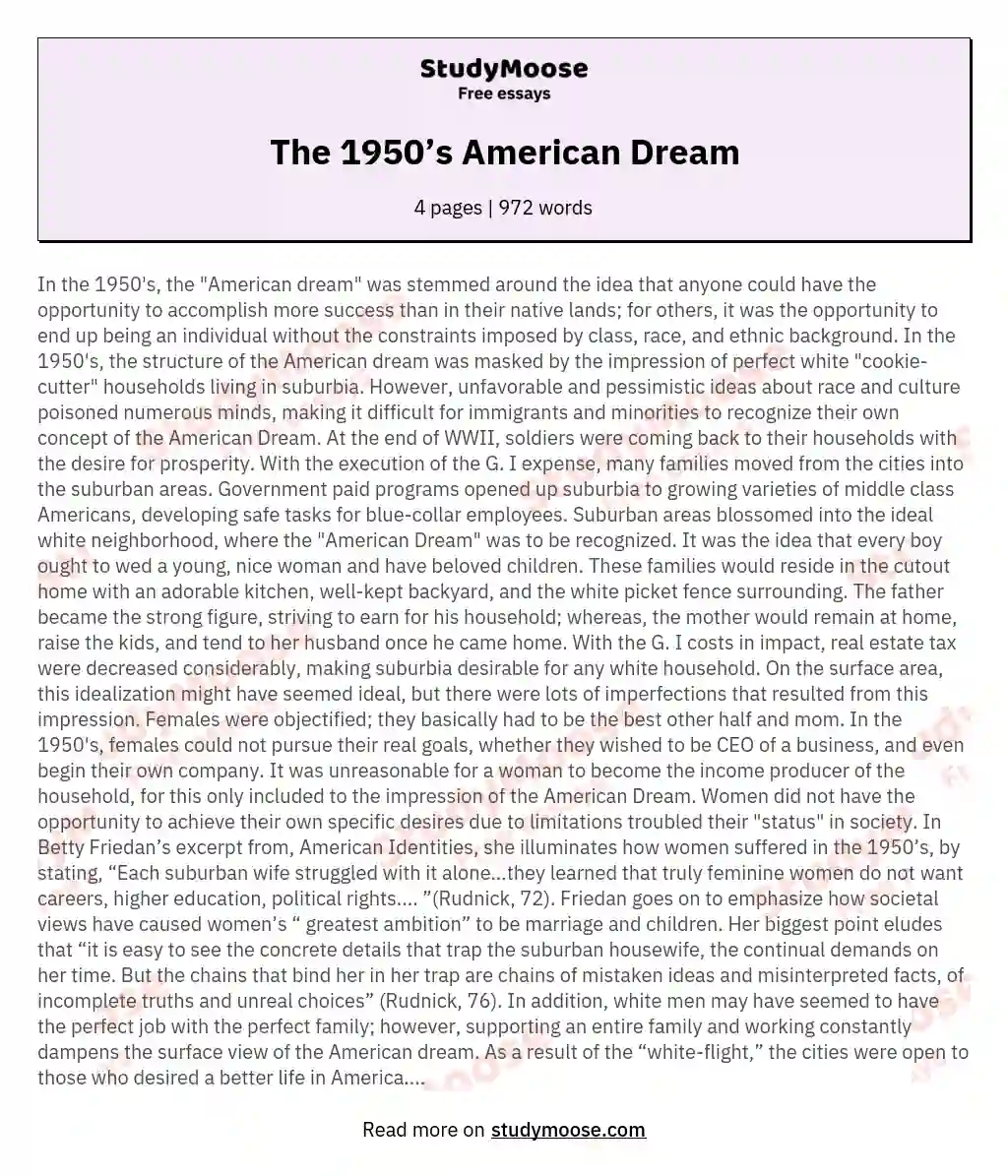 The 1950’s American Dream essay